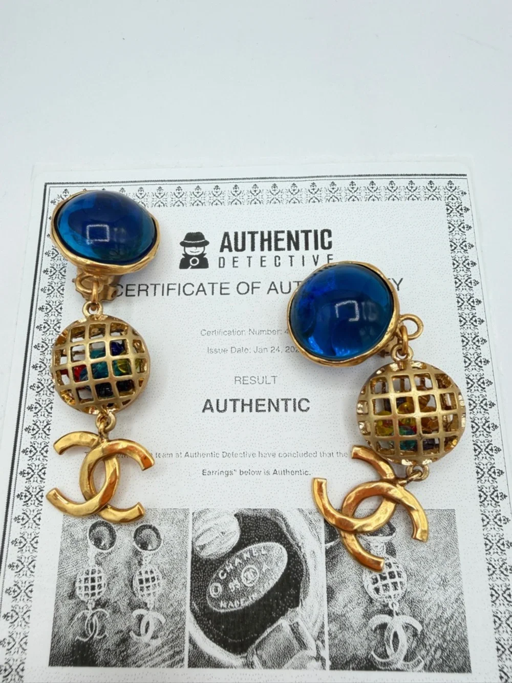 CHANEL Vintage Cage Multicolored Beads Gold Drop ClipOn Earrings Blue Gripoix CC - Picture 11 of 11